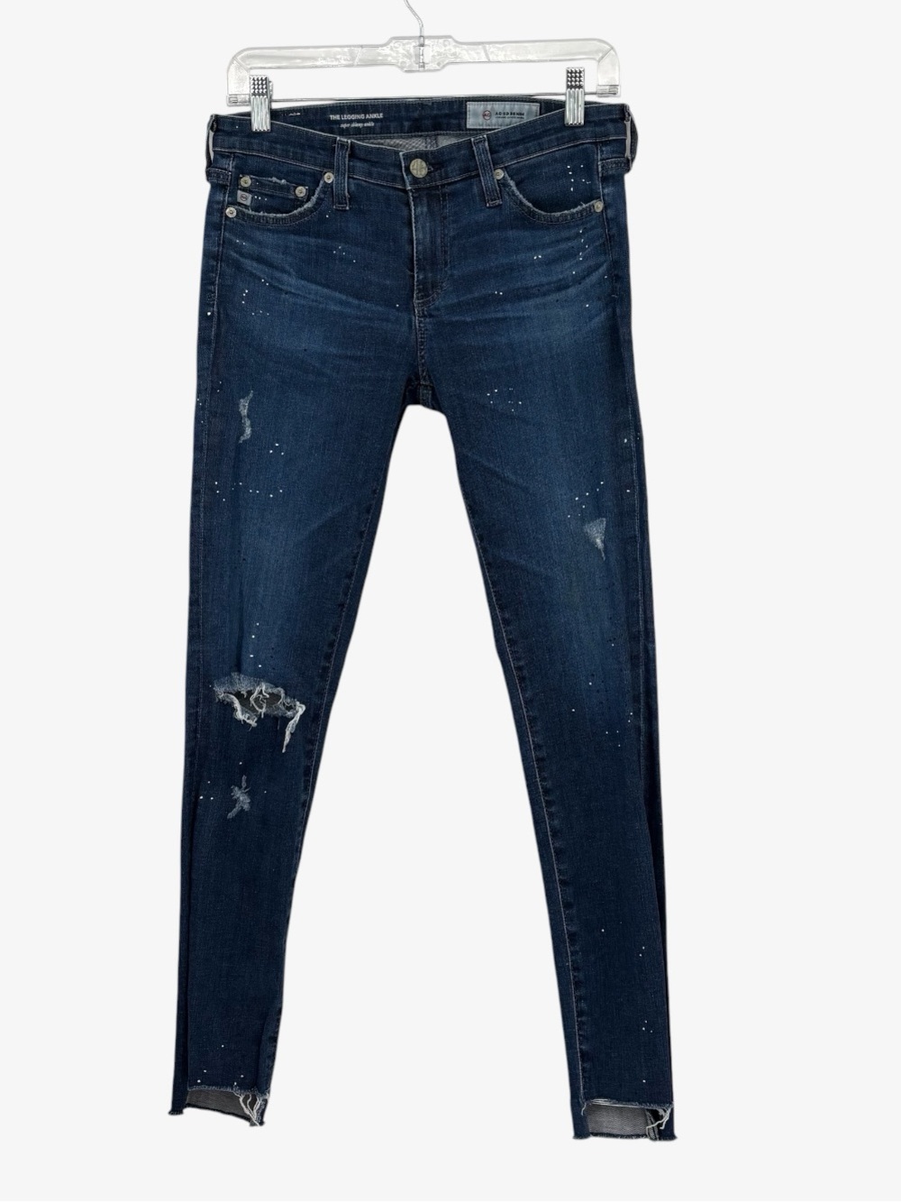 AG Adriano Goldschmied Ankle Skinny Low Rise Jean Distressed Paint Splat SZ 27 - Picture 2 of 7